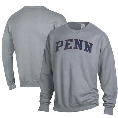 Men's ComfortWash Gray Pennsylvania Quakers Garment Dyed Fleece Crewneck Pullover Sweatshirt