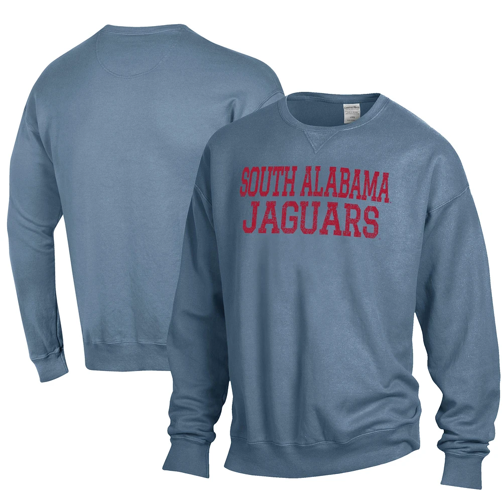 Men's ComfortWash Steel Blue South Alabama Jaguars Garment Dyed Fleece Crewneck Pullover Sweatshirt
