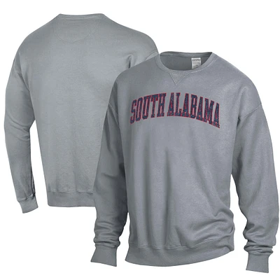 Men's ComfortWash Gray South Alabama Jaguars Garment Dyed Fleece Crewneck Pullover Sweatshirt