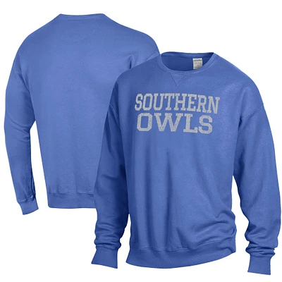 Men's ComfortWash Blue Southern Connecticut Owls Garment Dyed Fleece Crewneck Pullover Sweatshirt