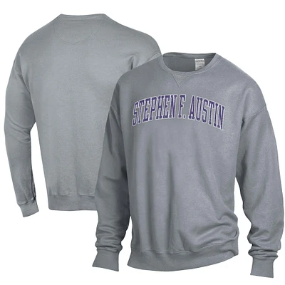 Men's ComfortWash Gray Stephen F Austin Lumberjacks Garment Dyed Fleece Crewneck Pullover Sweatshirt