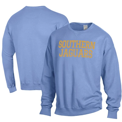 Men's ComfortWash Powder Blue Southern University Jaguars Garment Dyed Fleece Crewneck Pullover Sweatshirt