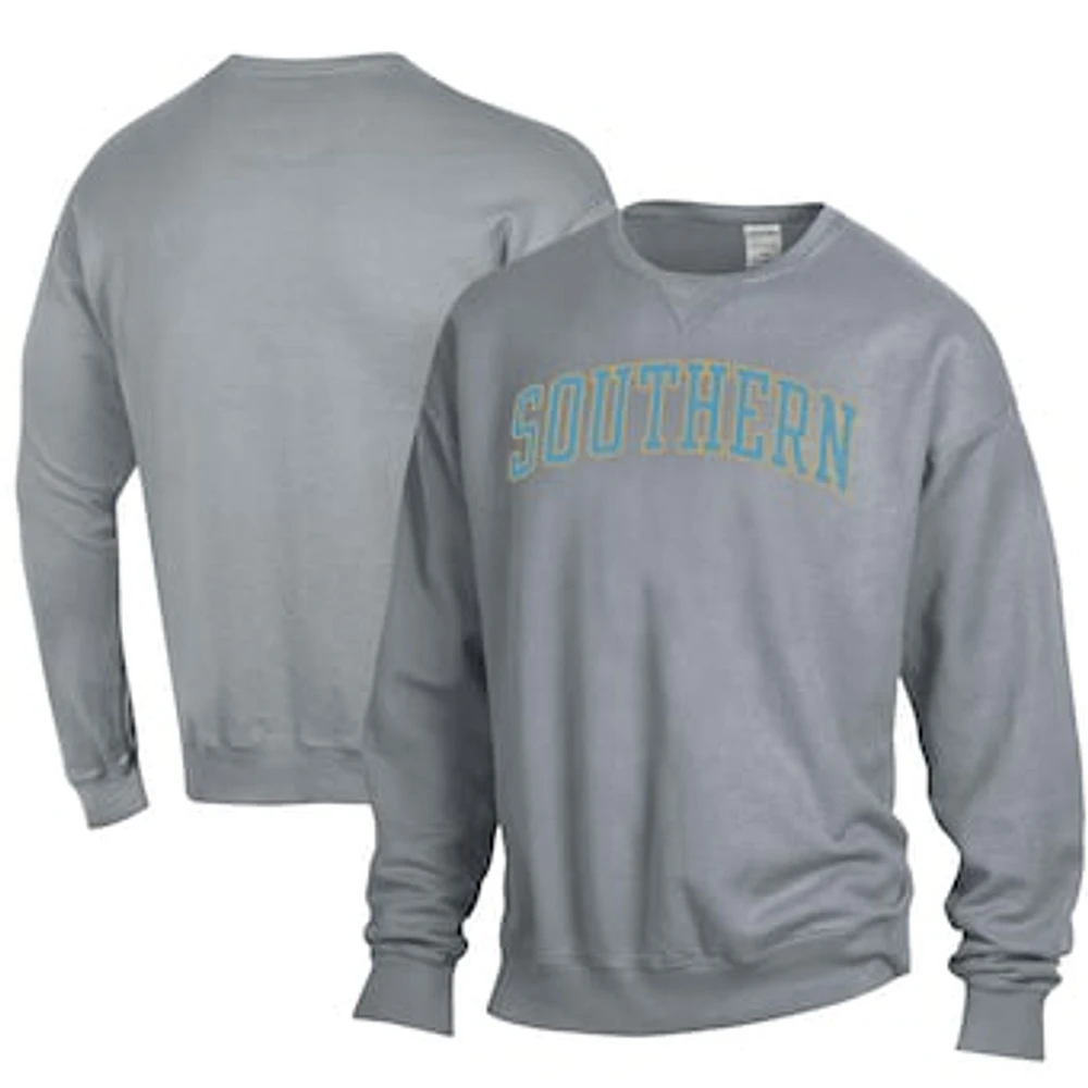 Men's ComfortWash Gray Southern University Jaguars Garment Dyed Fleece Crewneck Pullover Sweatshirt