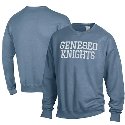 Men's ComfortWash Steel Blue SUNY Geneseo Knights Garment Dyed Fleece Crewneck Pullover Sweatshirt