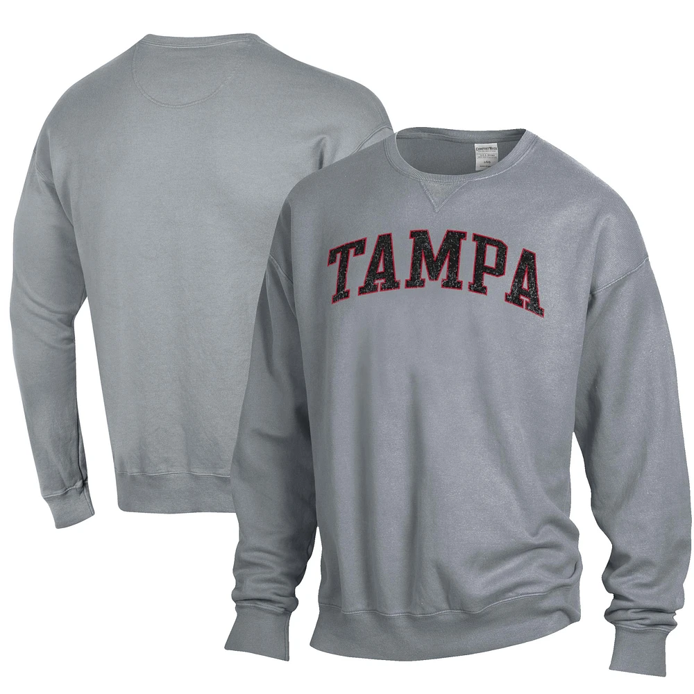 Men's ComfortWash Gray University of Tampa Spartans Garment Dyed Fleece Crewneck Pullover Sweatshirt