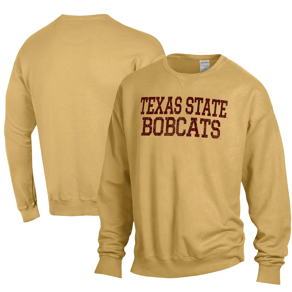 Men's ComfortWash Gold Texas State Bobcats Garment Dyed Fleece Crewneck Pullover Sweatshirt