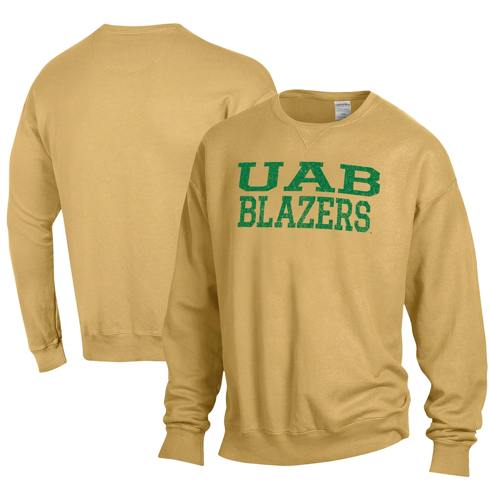 Men's ComfortWash Gold UAB Blazers Garment Dyed Fleece Crewneck Pullover Sweatshirt