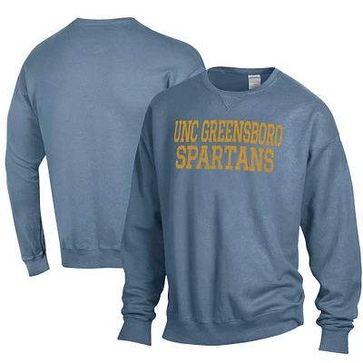 Men's ComfortWash Steel Blue UNCG Spartans Garment Dyed Fleece Crewneck Pullover Sweatshirt