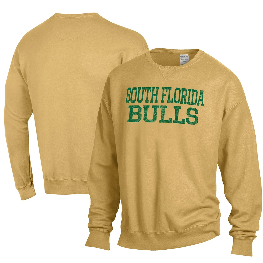 Men's ComfortWash Gold South Florida Bulls Garment Dyed Fleece Crewneck Pullover Sweatshirt