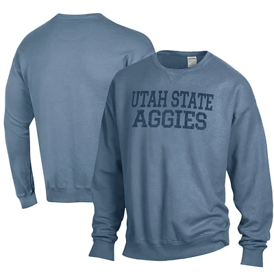 Men's ComfortWash Blue Utah State Aggies Garment Dyed Fleece Crewneck Pullover Sweatshirt