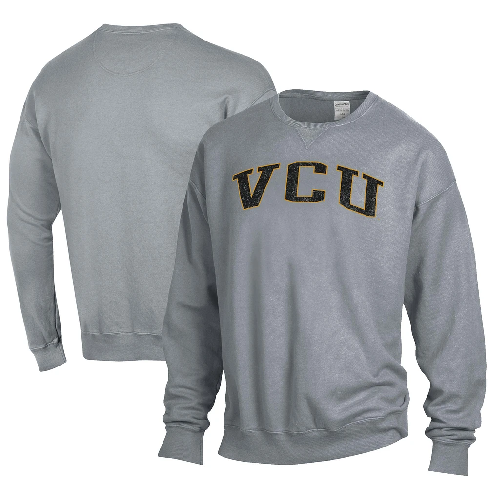 Men's ComfortWash Gray VCU Rams Garment Dyed Fleece Crewneck Pullover Sweatshirt