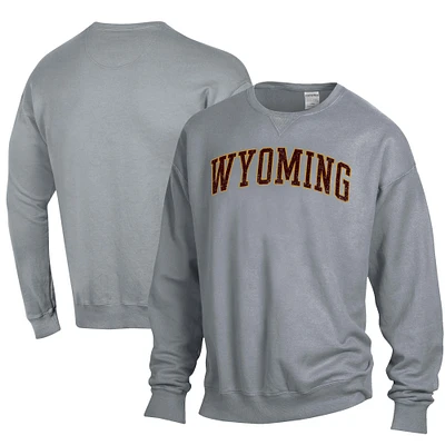 Men's ComfortWash Gray Wyoming Cowboys Garment Dyed Fleece Crewneck Pullover Sweatshirt
