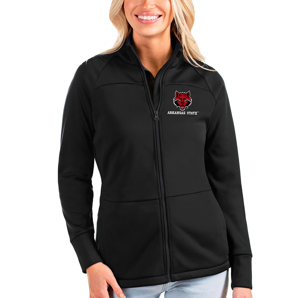 Women's Antigua Black Arkansas State Red Wolves Links Full-Zip Raglan Golf Jacket