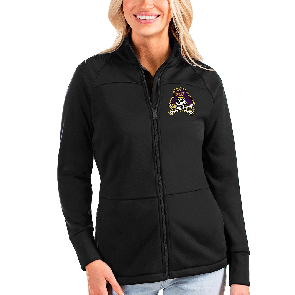 Women's Antigua Black ECU Pirates Links Full-Zip Raglan Golf Jacket