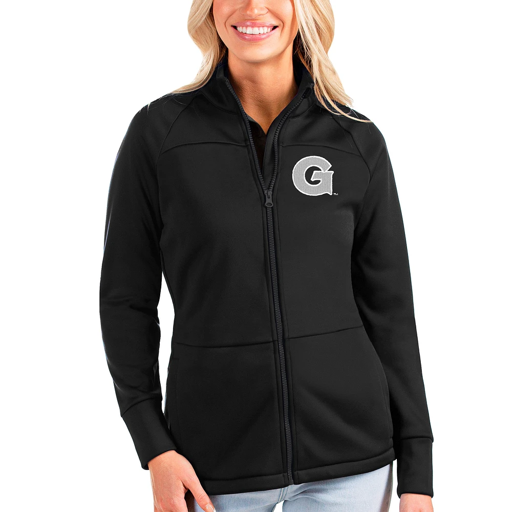 Women's Antigua Black Georgetown Hoyas Links Full-Zip Raglan Golf Jacket