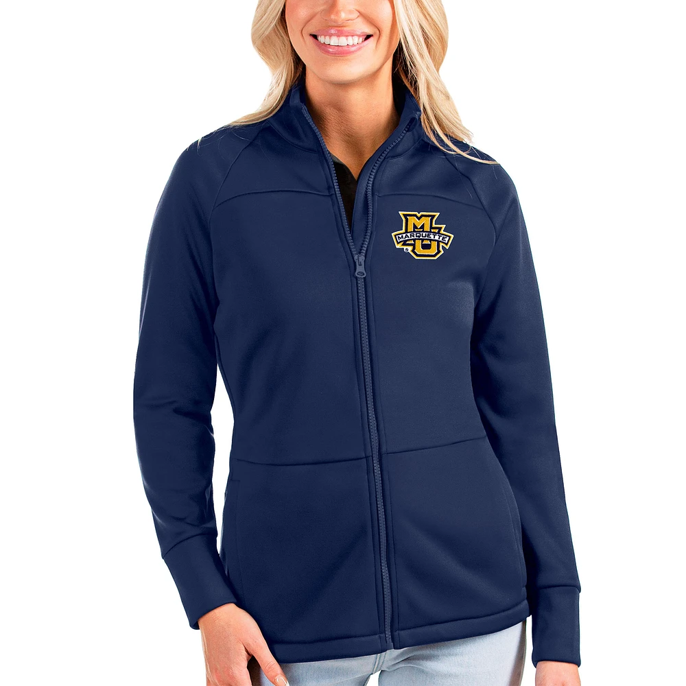 Women's Antigua Navy Marquette Golden Eagles Links Full-Zip Golf Jacket