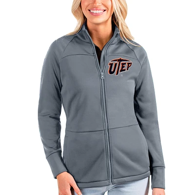 Women's Antigua Silver UTEP Miners Links Full-Zip Golf Jacket