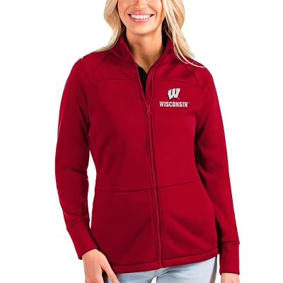 Women's Antigua Red Wisconsin Badgers Links Full-Zip Golf Jacket