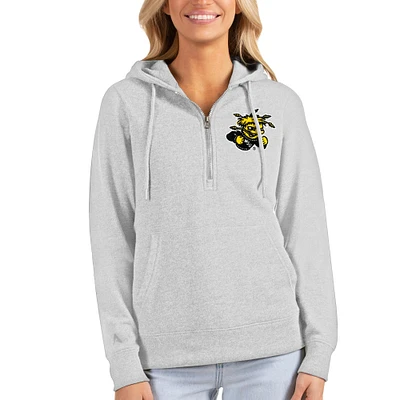 Women's Antigua Heathered Gray Wichita State Shockers Action Half-Zip Pullover Hoodie