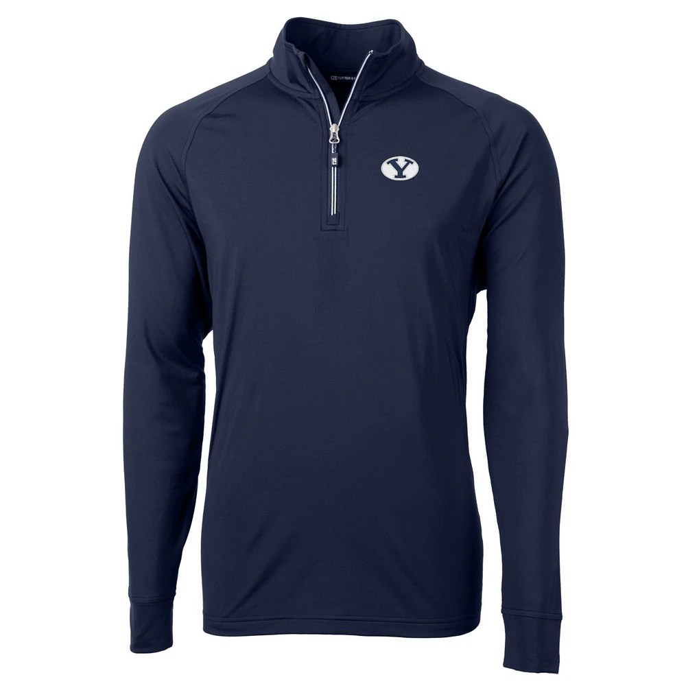 Men's Cutter & Buck Navy BYU Cougars Big Tall Adapt Eco Knit Quarter-Zip Pullover Jacket