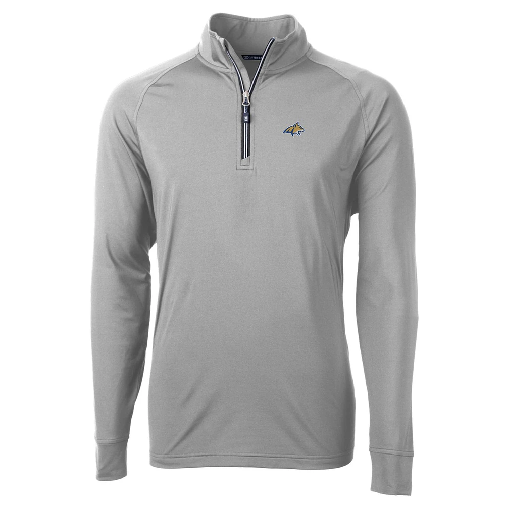 Men's Cutter & Buck Gray Montana State Bobcats Big & Tall Adapt Eco Knit Quarter-Zip Pullover Jacket