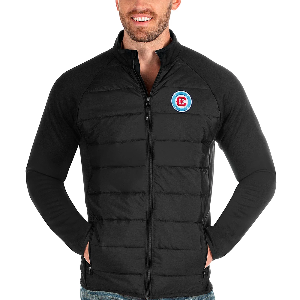 Men's Antigua Black Chicago Fire Logo Altitude Quilted Full-Zip Jacket