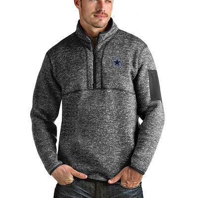 Men's Antigua Heathered Charcoal Dallas Cowboys Fortune Quarter-Zip Pullover Jacket