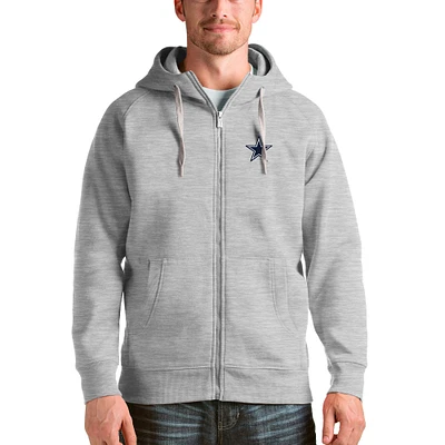 Men's Antigua Heathered Gray Dallas Cowboys Victory Full-Zip Hoodie