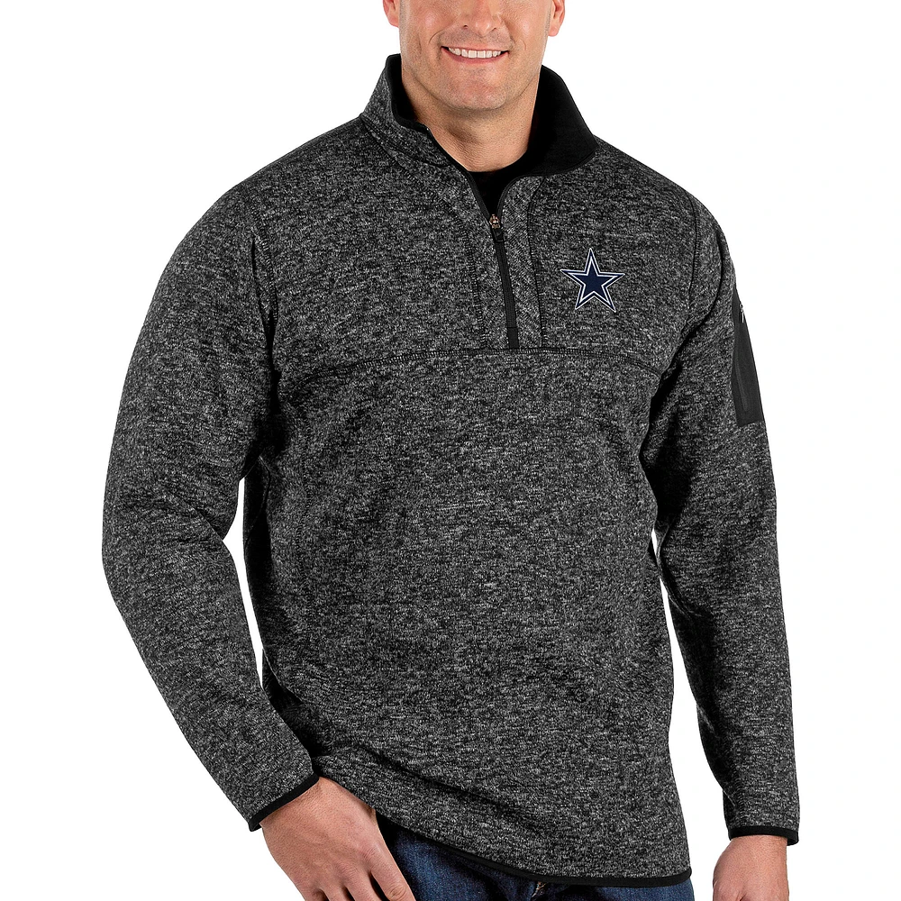 Men's Antigua Heathered Black Dallas Cowboys Fortune Big & Tall Quarter-Zip Pullover Jacket