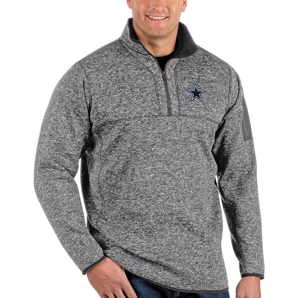 Men's Antigua Heathered Charcoal Dallas Cowboys Fortune Big & Tall Quarter-Zip Pullover Jacket
