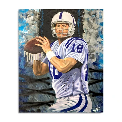 Peyton Manning Indianapolis Colts Autographed Stretched 30" x 40" Embellished Canvas Giclee Print - Art by Cortney Wall - #1 of Limited Edition 1 - White & Silver