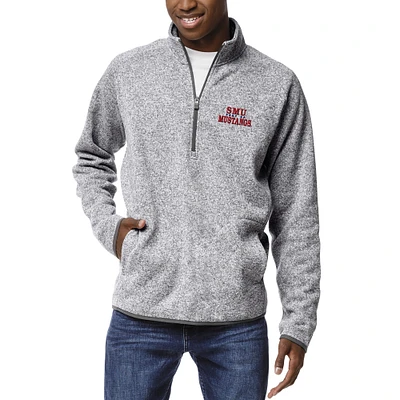 Men's League Collegiate Wear Heathered Gray SMU Mustangs Saranac Quarter-Zip Pullover Jacket