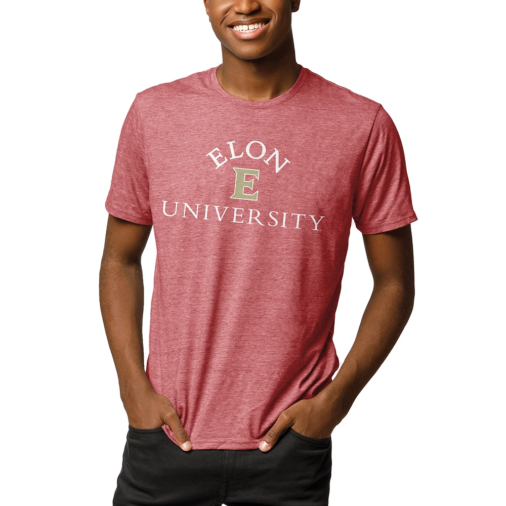 Men's League Collegiate Wear Heathered Cardinal Elon Phoenix Reclaim T-Shirt