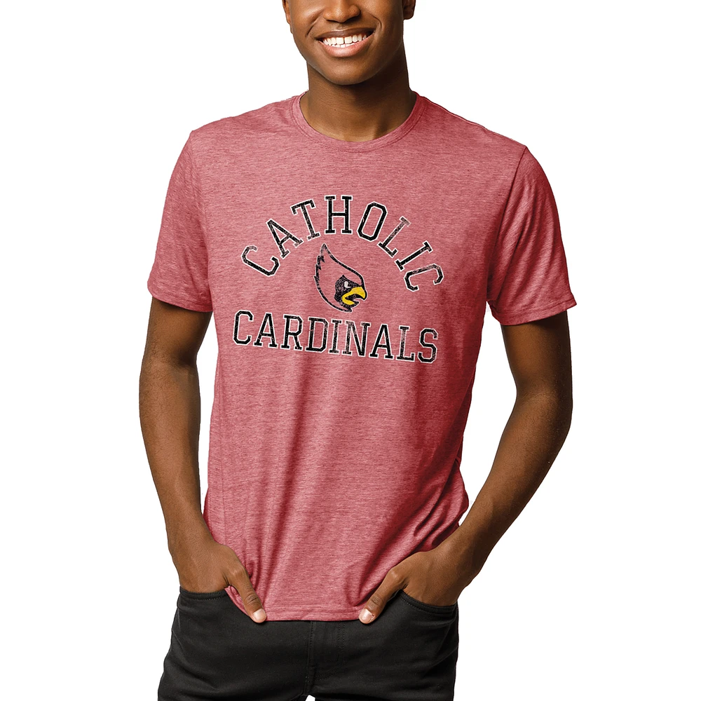 Men's League Collegiate Wear Heathered Cardinal Catholic University Cardinals Reclaim T-Shirt