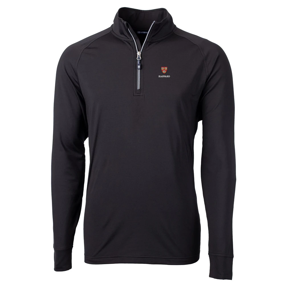 Men's Cutter & Buck Black Harvard Crimson Big Tall Adapt Eco Knit Quarter-Zip Pullover Jacket