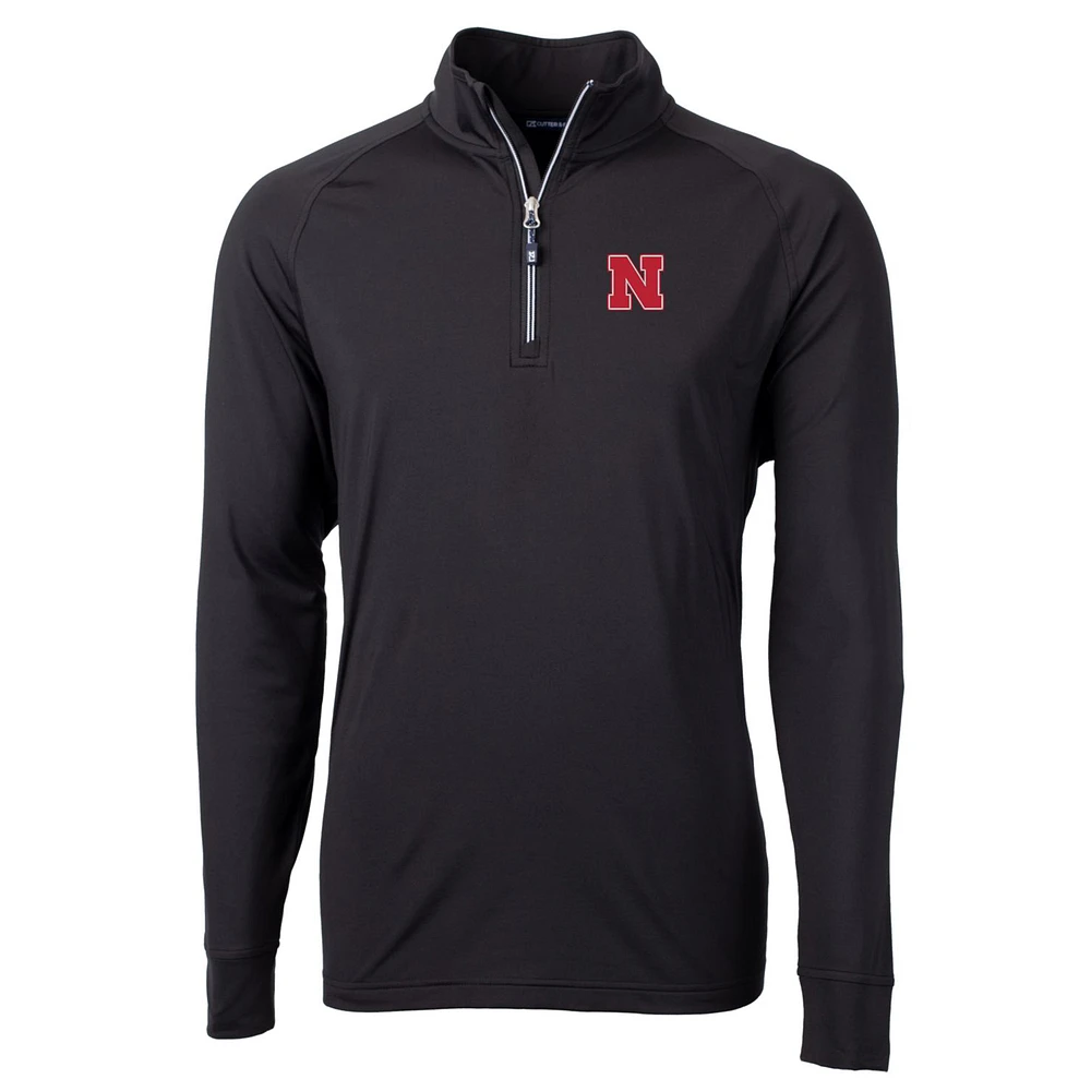 Men's Cutter & Buck Black Nebraska Huskers Big Tall Adapt Eco Knit Quarter-Zip Pullover Jacket