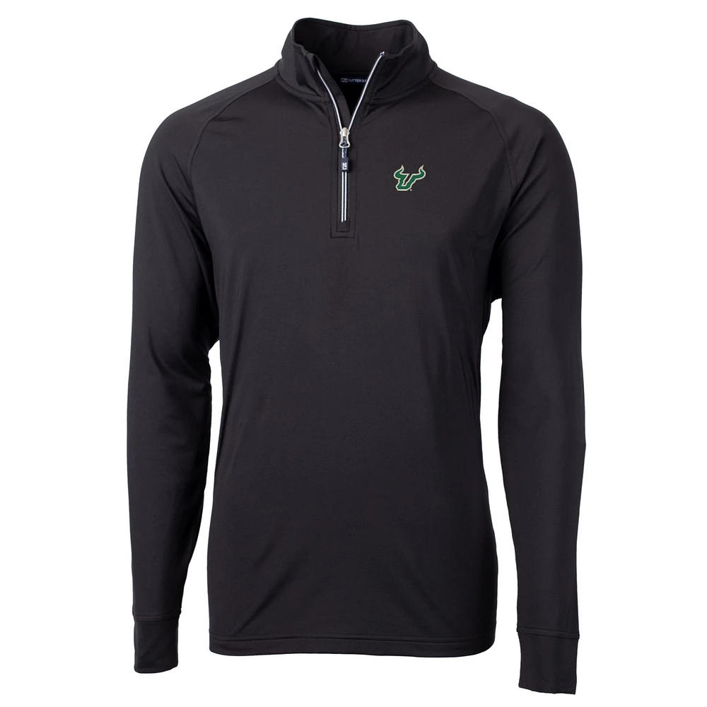 Men's Cutter & Buck Black South Florida Bulls Big Tall Adapt Eco Knit Quarter-Zip Pullover Jacket