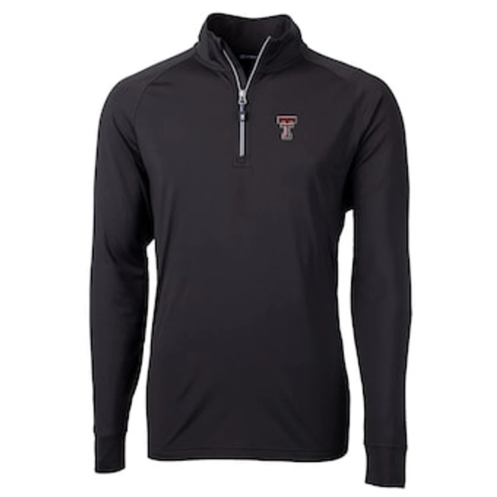Men's Cutter & Buck Black Texas Tech Red Raiders Big Tall Adapt Eco Knit Quarter-Zip Pullover Jacket