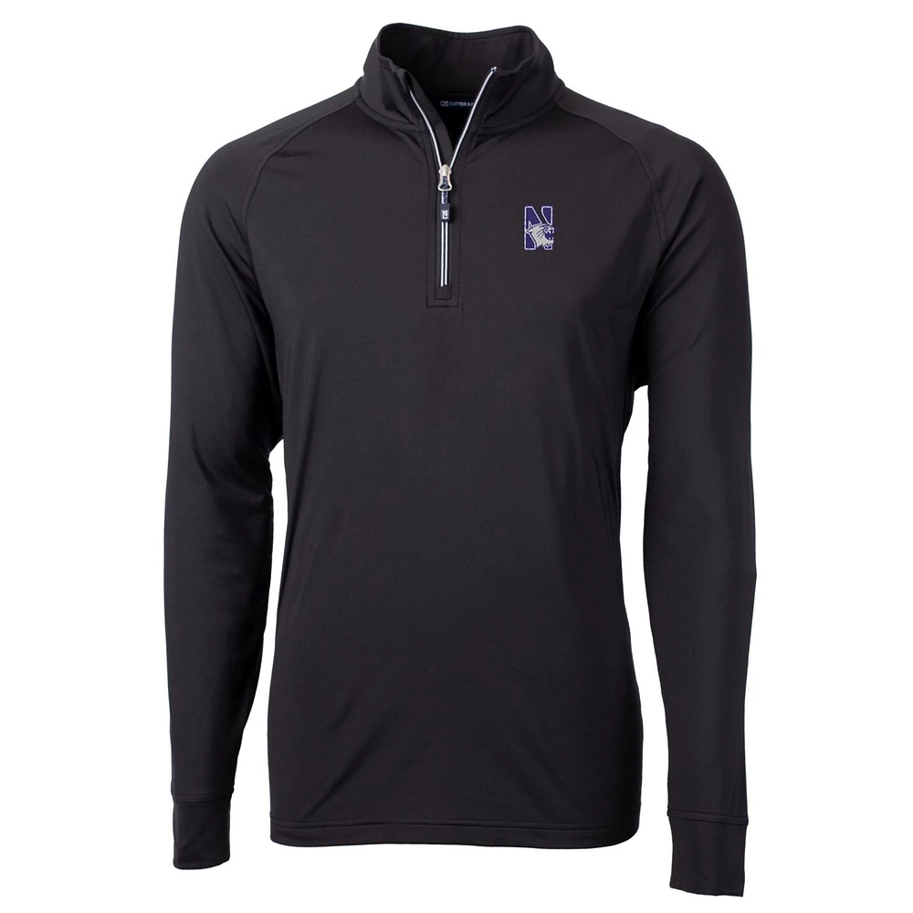 Men's Cutter & Buck Black Northwestern Wildcats Big Tall Adapt Eco Knit Quarter-Zip Pullover Jacket