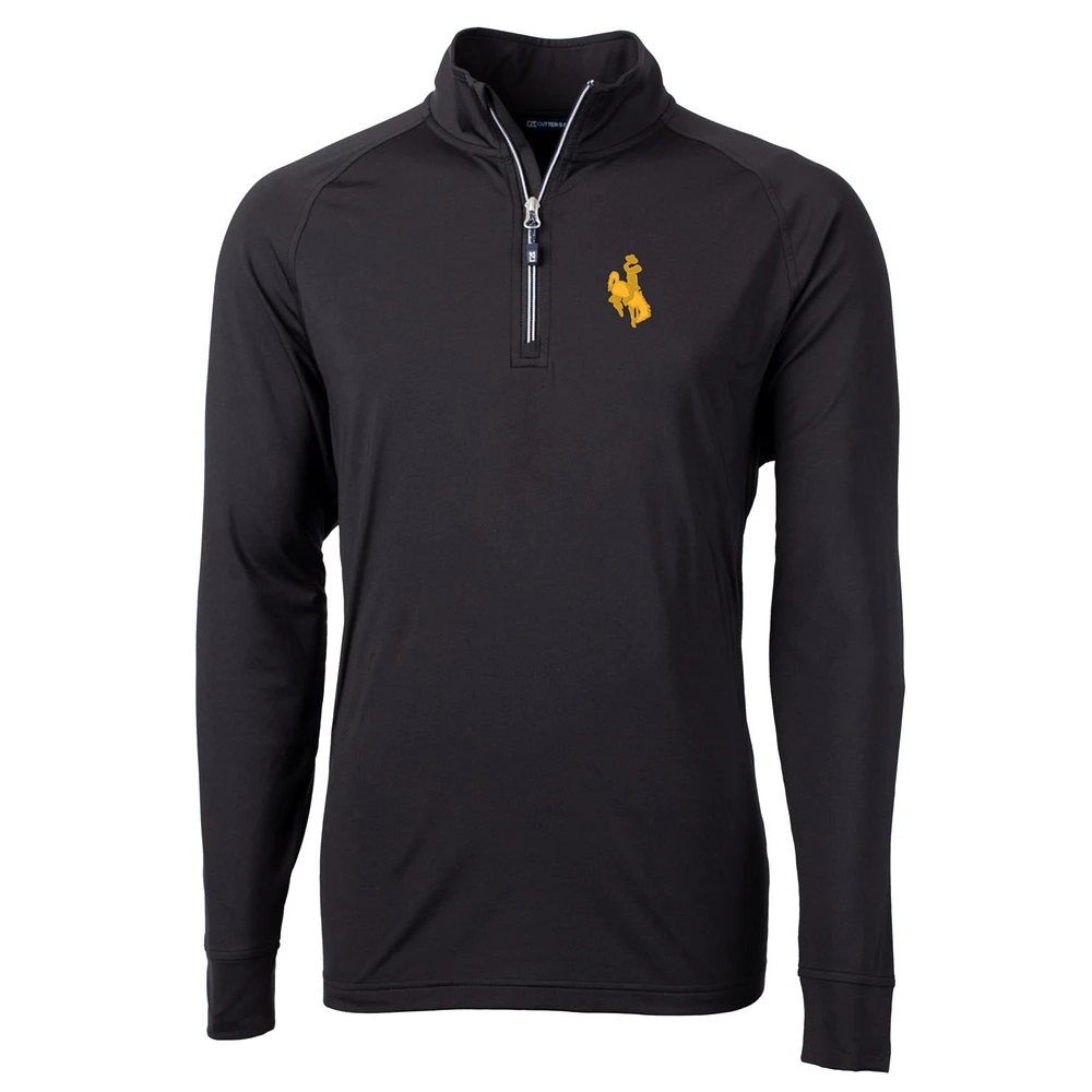 Men's Cutter & Buck Black Wyoming Cowboys Big Tall Adapt Eco Knit Quarter-Zip Pullover Jacket