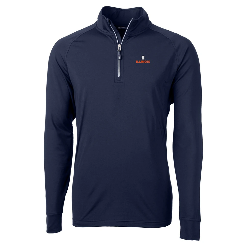 Men's Cutter & Buck Navy Illinois Fighting Illini Big Tall Adapt Eco Knit Quarter-Zip Pullover Jacket