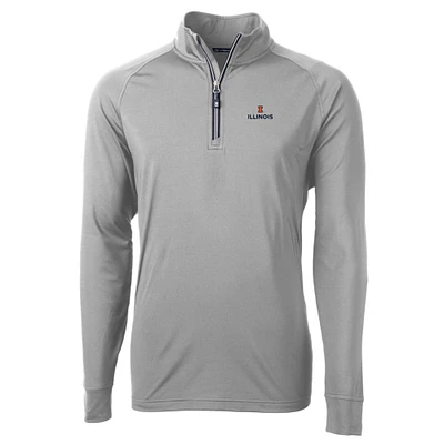 Men's Cutter & Buck Gray Illinois Fighting Illini Big Tall Adapt Eco Knit Quarter-Zip Pullover Jacket
