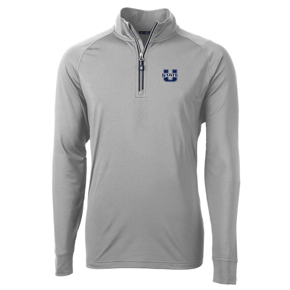 Men's Cutter & Buck Gray Utah State Aggies Big Tall Adapt Eco Knit Quarter-Zip Pullover Jacket