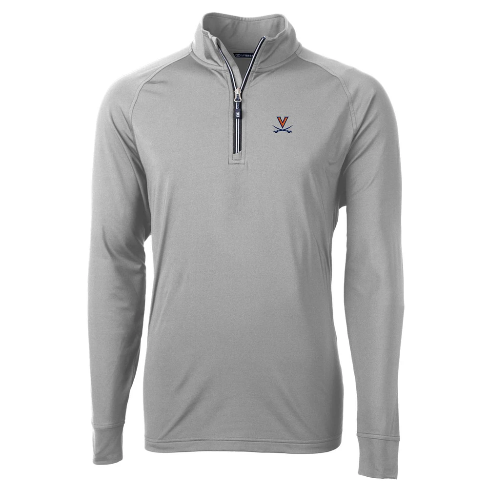Men's Cutter & Buck Gray Virginia Cavaliers Big Tall Adapt Eco Knit Quarter-Zip Pullover Jacket