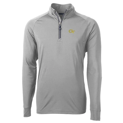 Men's Cutter & Buck Gray Georgia Tech Yellow Jackets Big & Tall Adapt Eco Knit Quarter-Zip Pullover Jacket