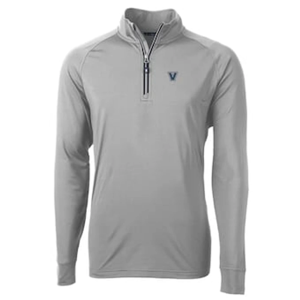 Men's Cutter & Buck Gray Villanova Wildcats Big Tall Adapt Eco Knit Quarter-Zip Pullover Jacket