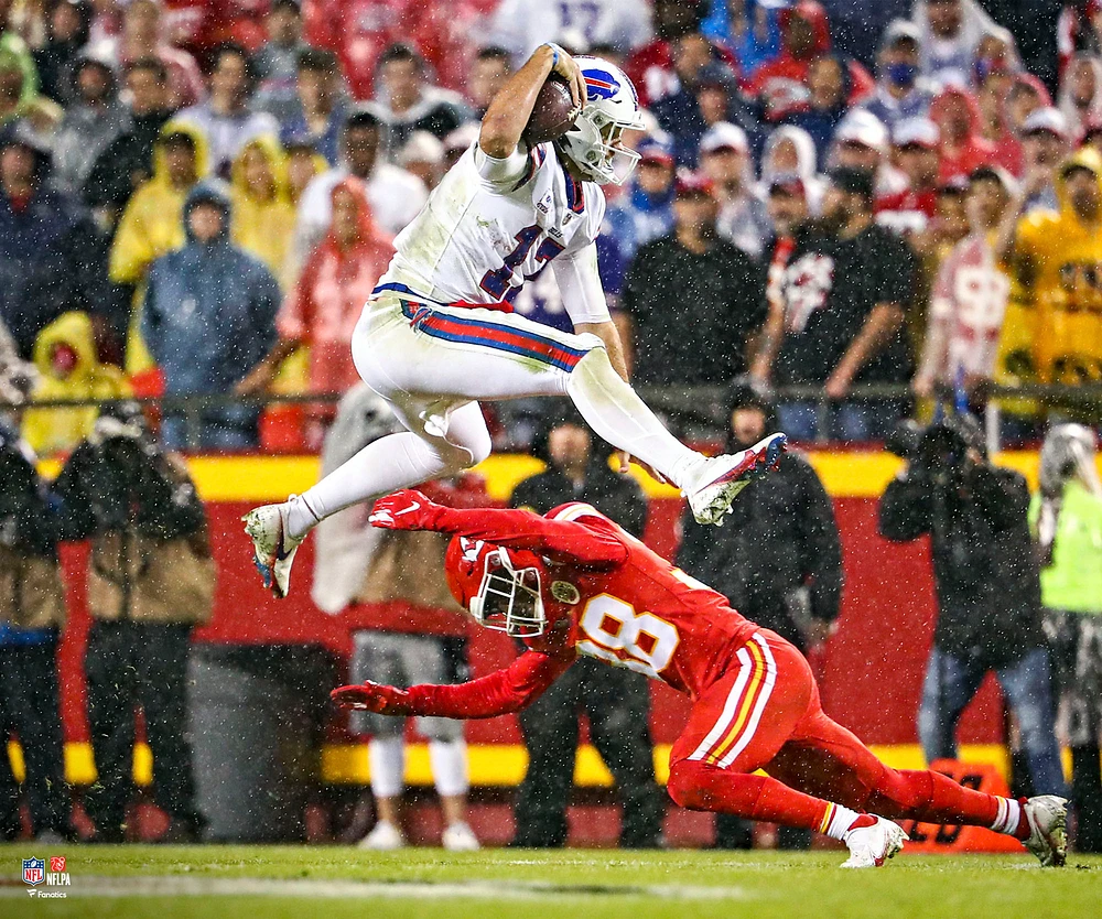 Josh Allen Buffalo Bills Unsigned Hurdle Win vs. Chiefs Photograph