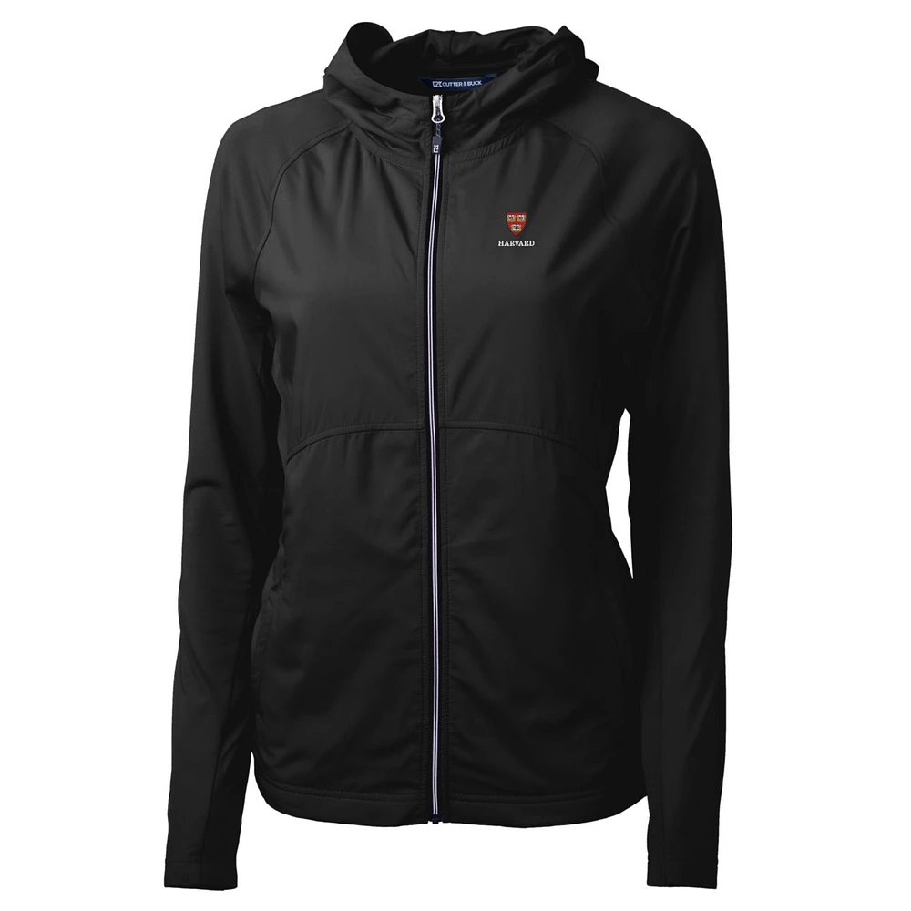 Women's Cutter & Buck Black Harvard Crimson Adapt Eco Knit Full-Zip Jacket