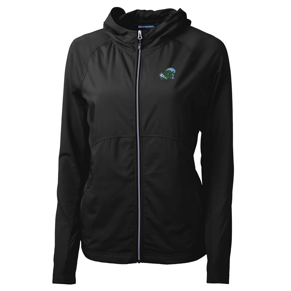 Women's Cutter & Buck Black Tulane Green Wave Adapt Eco Knit Full-Zip Jacket