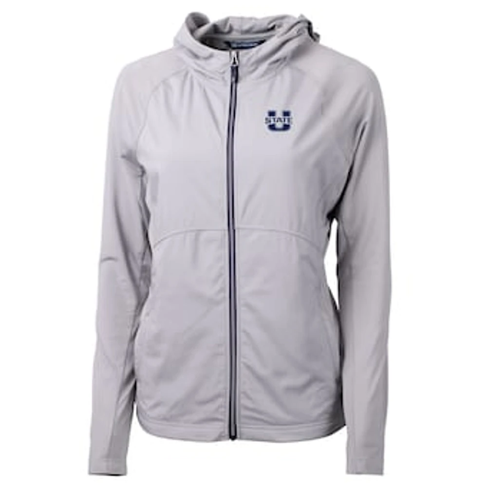 Women's Cutter & Buck Silver Utah State Aggies Adapt Eco Knit Full-Zip Jacket